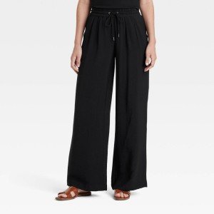 High-Rise Wide Leg Black Pull-On Pants for Women
