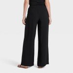 High-Rise Wide Leg Black Pull-On Pants for Women