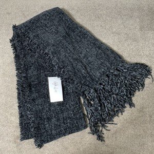 Chic Black Chenille Scarf with Fringe Trim