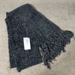 Chic Black Chenille Scarf with Fringe Trim