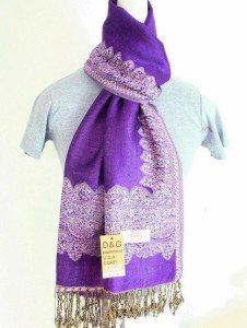 Trendy Floral Purple Cashmere-Silk Pashmina Scarf