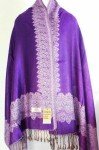Trendy Floral Purple Cashmere-Silk Pashmina Scarf