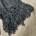 Chic Black Chenille Scarf with Fringe Trim