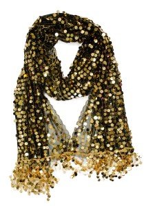 Black Gold Sequin Round Scarf for Women