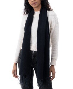 Cozy Black Fringe Scarf for Women by Style & Co