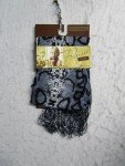 Soft Gray & Black Geometric Pattern Scarf with Tassels