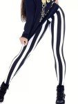 High Waist Black and White Striped Leggings