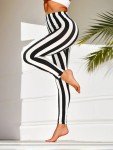 High Waist Black and White Striped Leggings