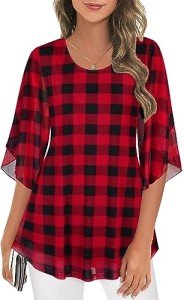 Plaid Checkered Long Sleeve Tunic Shirt for Women