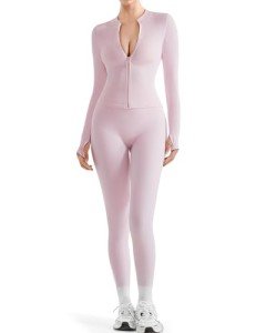 Pink Seamless Ribbed Workout Set with Jacket