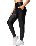 High Waisted Faux Leather Women’s Joggers with Pockets