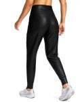 High Waisted Faux Leather Women’s Joggers with Pockets