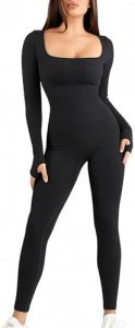 Long Sleeve Bodycon Jumpsuit with Built-In Bra
