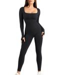 Long Sleeve Bodycon Jumpsuit with Built-In Bra