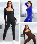 Long Sleeve Bodycon Jumpsuit with Built-In Bra