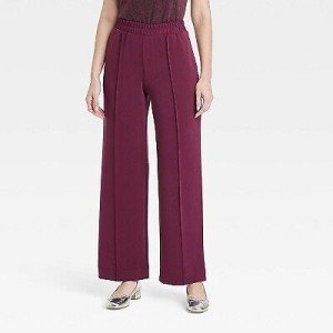 Burgundy High-Rise Straight Leg Pull-On Pants