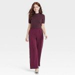 Burgundy High-Rise Straight Leg Pull-On Pants