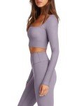 LASLULU Women's Ribbed Long Sleeve Crop Top