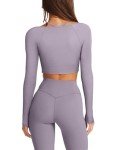 LASLULU Women's Ribbed Long Sleeve Crop Top
