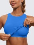 Sparkle Blue High Neck Longline Sports Bra for Women