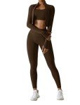 3-Piece Women's High Waisted Workout Set - Brown