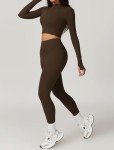 3-Piece Women's High Waisted Workout Set - Brown