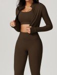 3-Piece Women's High Waisted Workout Set - Brown