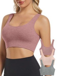 Chilylori Women's Seamless Ribbed Sports Bra Set