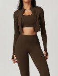 3-Piece Women's High Waisted Workout Set - Brown