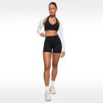 INGIA Women's Black Longline Sports Bra Crop Top