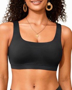 Scoop Neck Black Swim Bra Top for Women
