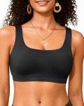 Scoop Neck Women's Swim Bra Top - Black