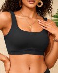 Scoop Neck Women's Swim Bra Top - Black