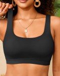 Scoop Neck Women's Swim Bra Top - Black