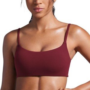 Spaghetti Strap Wireless Workout Bra in Red Merlot