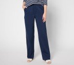 Petite Full-Length Blue Twill Pants for Women