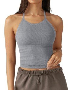 LASLULU Women's Light Grey Ribbed Sports Bra