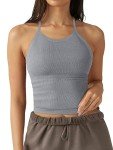 LASLULU Women's Light Grey Ribbed Sports Bra
