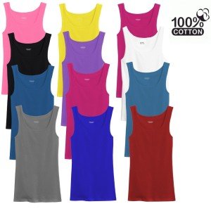 Women's 100% Cotton Ribbed Tank Tops, 3-12 Pack