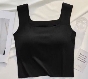Black Sleeveless Tank Top with Built-In Bra
