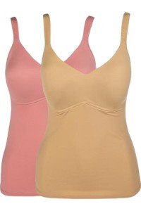 Rhonda Shear 2-Pack Cami Tank Tops - Beige & Rose