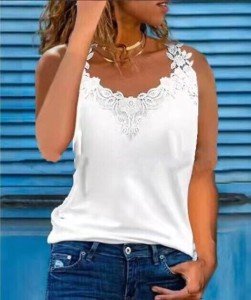 Lace V Neck Sleeveless Tank Top for Women