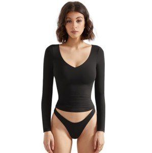 Trendy Black V-Neck Crop Long Sleeve Top