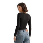 Trendy Black V-Neck Crop Long Sleeve Top