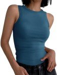 Lake Blue Sleeveless High Neck Tank Top