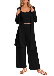 PrettyGarden Women's Fall 3-Piece Pajama Set - Black