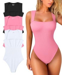 OQQ Women's 3 Piece Ribbed Bodysuit Set