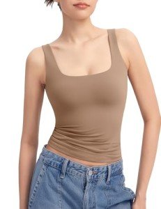 PUMIEY Square Neck Sleeveless Summer Tank Top