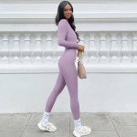 OQQ Women's Long Sleeve Ribbed Yoga Romper