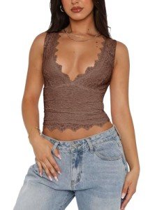 Cute V-Neck Lace Cropped Tank Top for Women